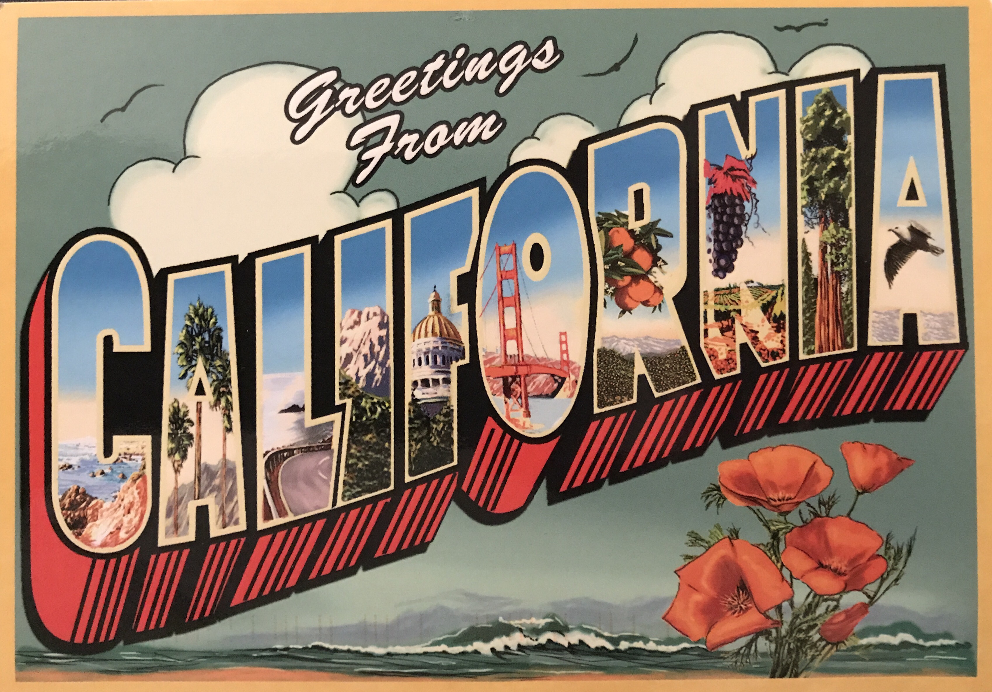 Picture postcard. Открытка из Калифорнии. Калифорния плакат. Открытка Винтажная Калифорния. Greetings from открытки.